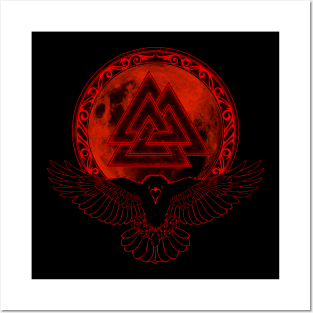 Viking Raven, Moon and Valknut Symbol Posters and Art